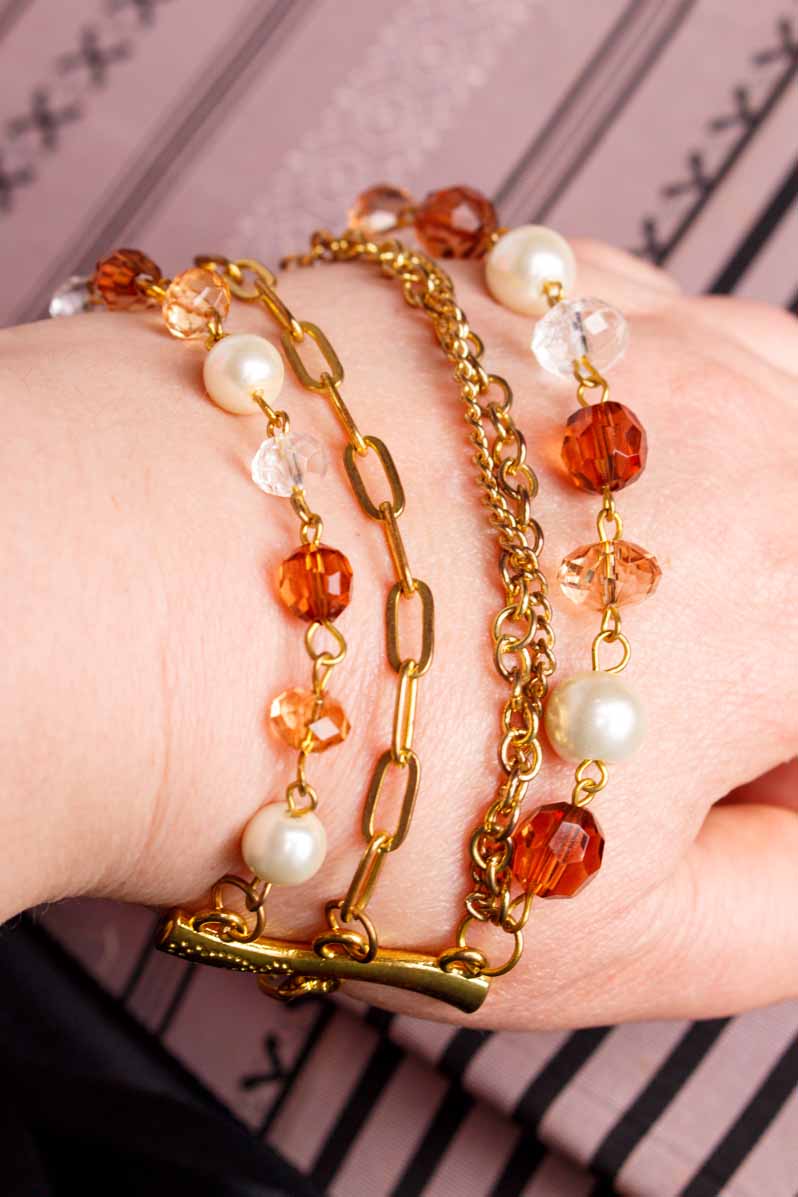 Mehrreihiges Armband gold Perlen