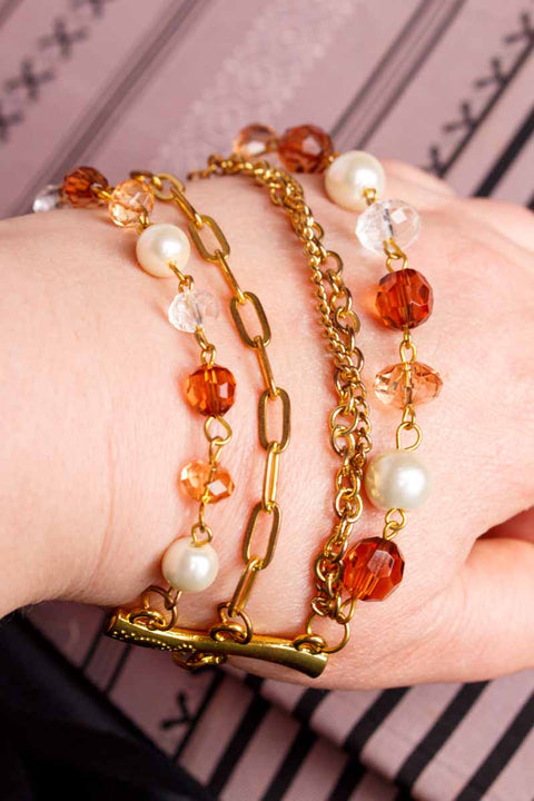 Mehrreihiges Armband gold Perlen