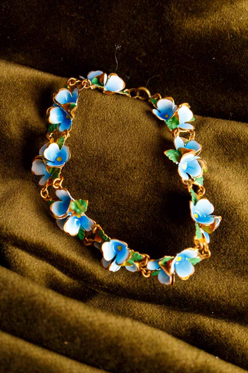 Emaille Blumen Armband babyblau