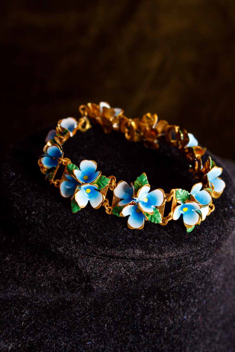 Emaille Blumen Armband babyblau