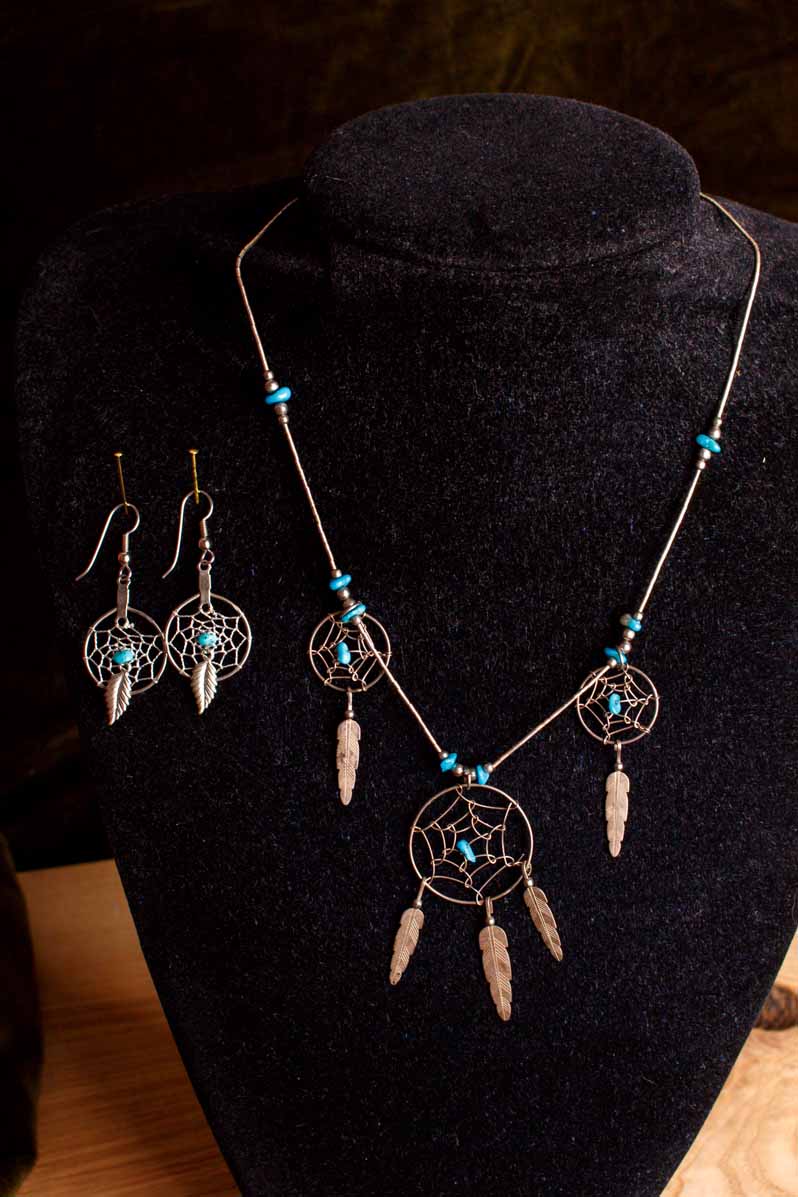 Boho Kette + Ohrhänger silber türkis
