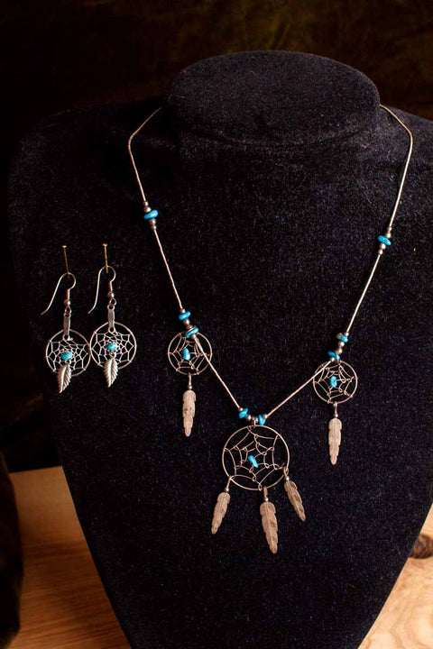 Boho Kette + Ohrhänger silber türkis