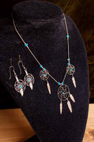 Boho Kette + Ohrhänger silber türkis