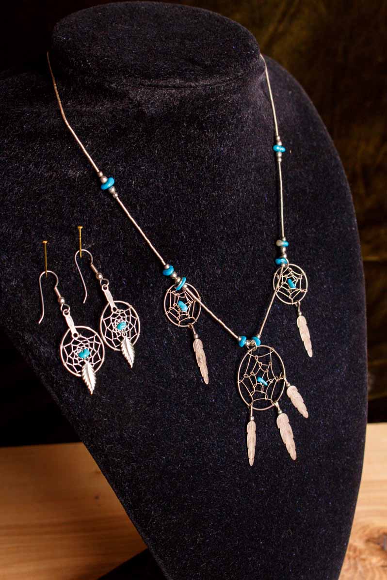 Boho Kette + Ohrhänger silber türkis