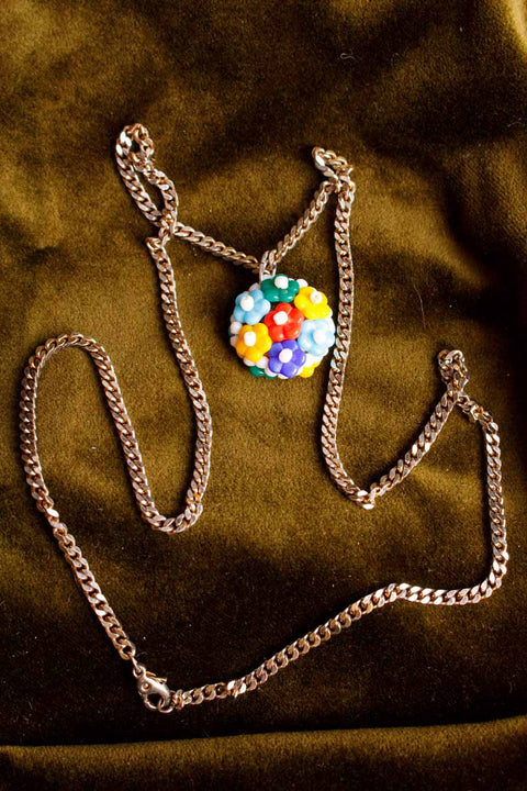 Disco Kette silber Blumen