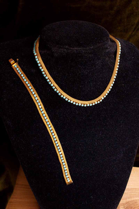Statement Collier + Armband gold türkis