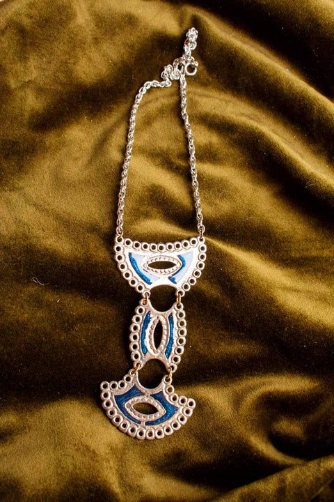 60s Kette silber + blaue Emaille