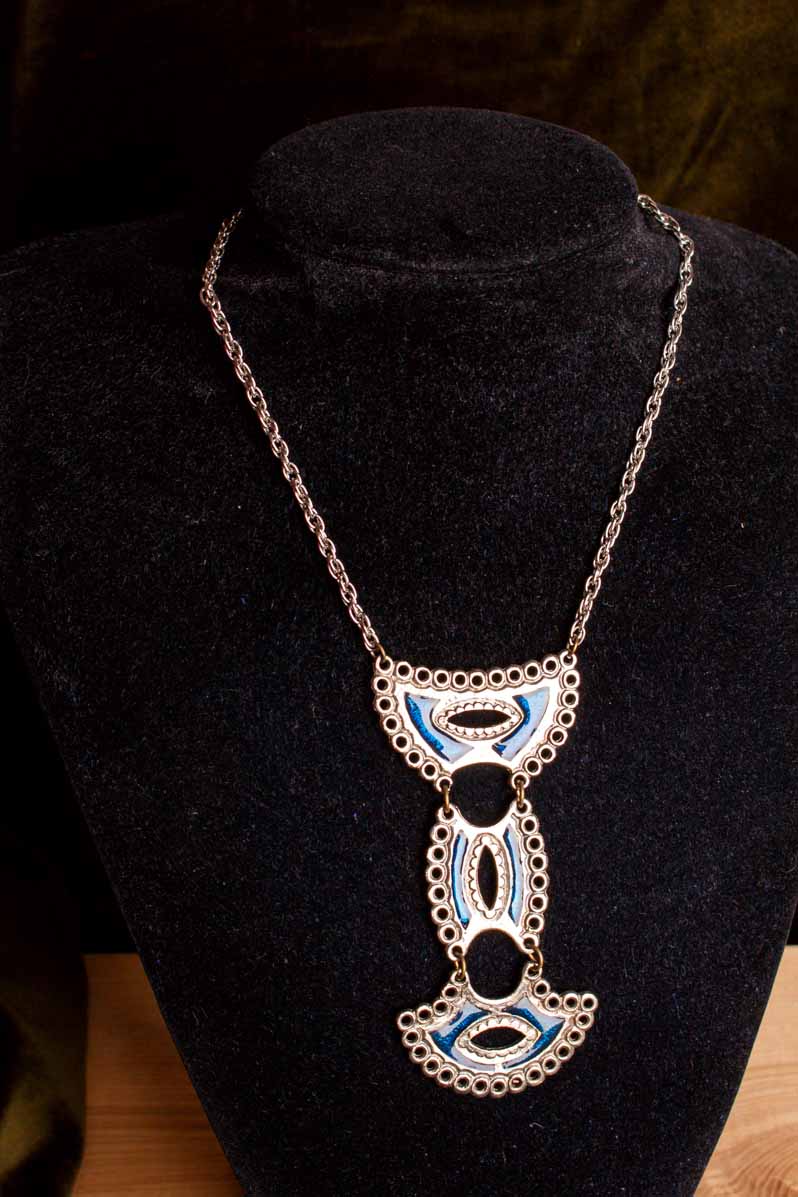 60s Kette silber + blaue Emaille