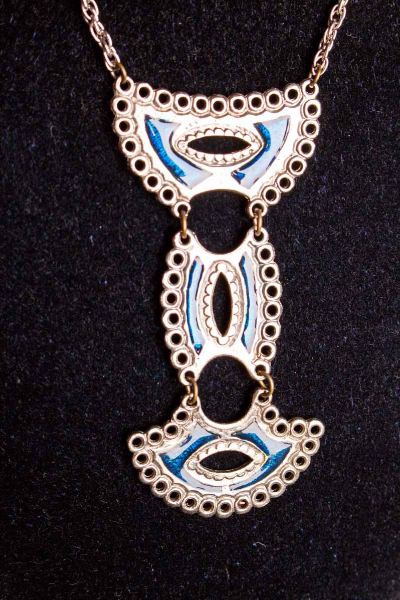 60s Kette silber + blaue Emaille