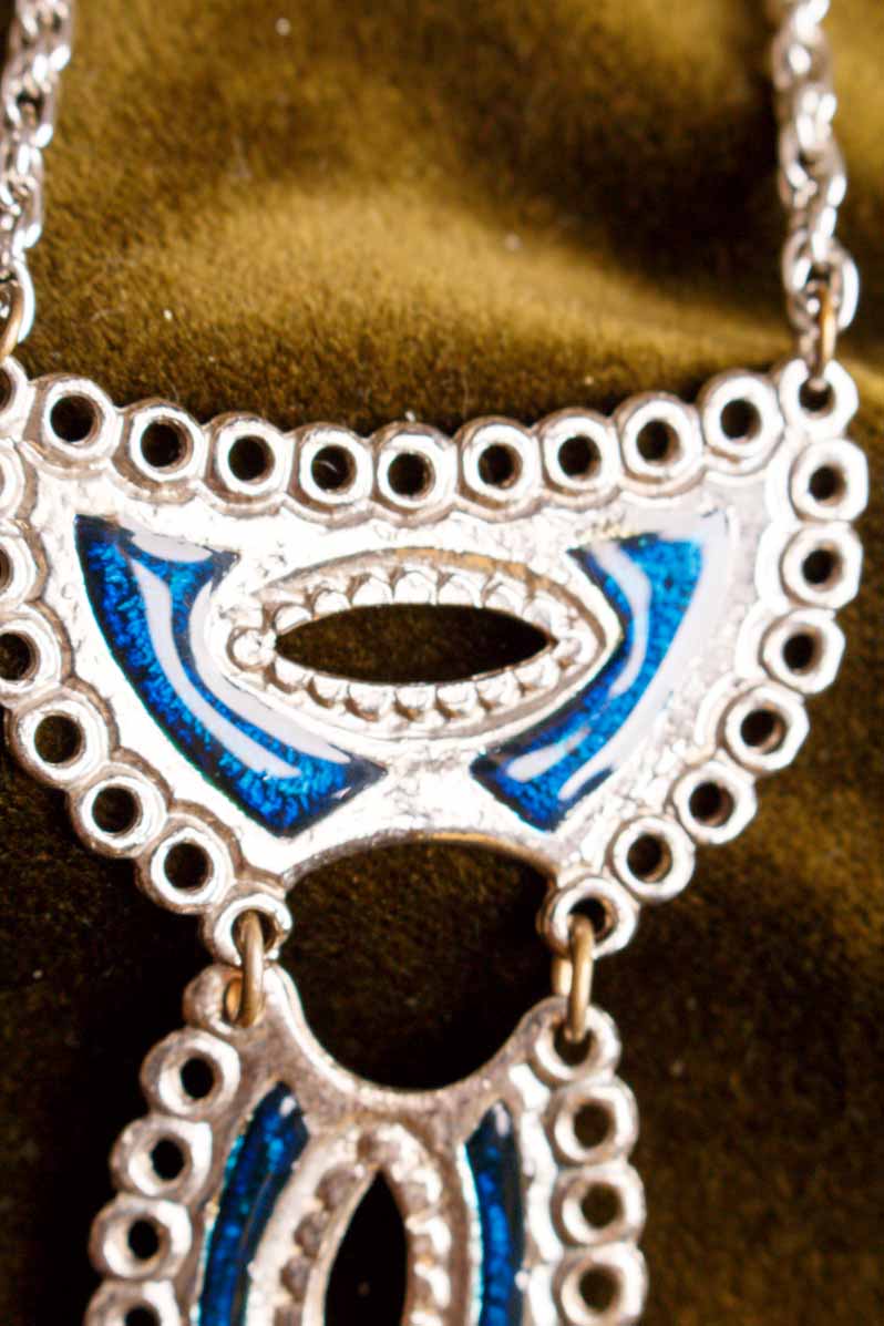 60s Kette silber + blaue Emaille