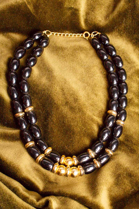 Perlen Collier schwarz-gold