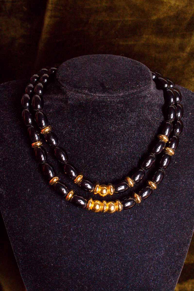 Perlen Collier schwarz-gold