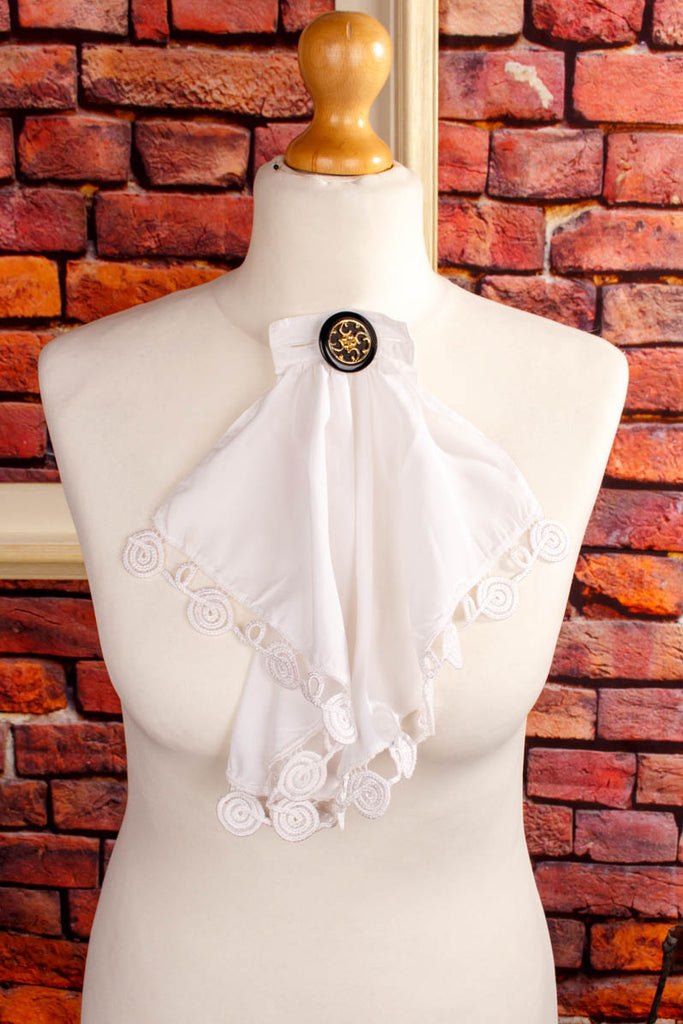 Jabot Kragen weiß + Zierknopf Default Title 80er 90er Accessoires Boho Dandy Frau Gothic Krawatte Special Unisize viktorianisch weiß vintageberlin.de