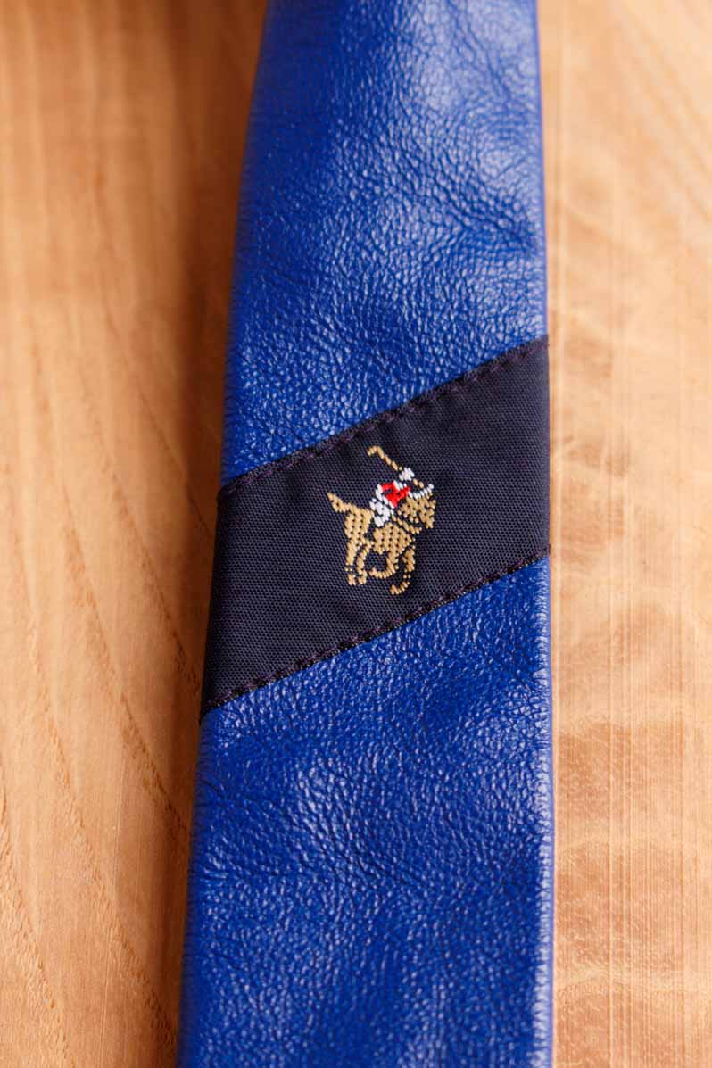 80s Leder Schlips blau