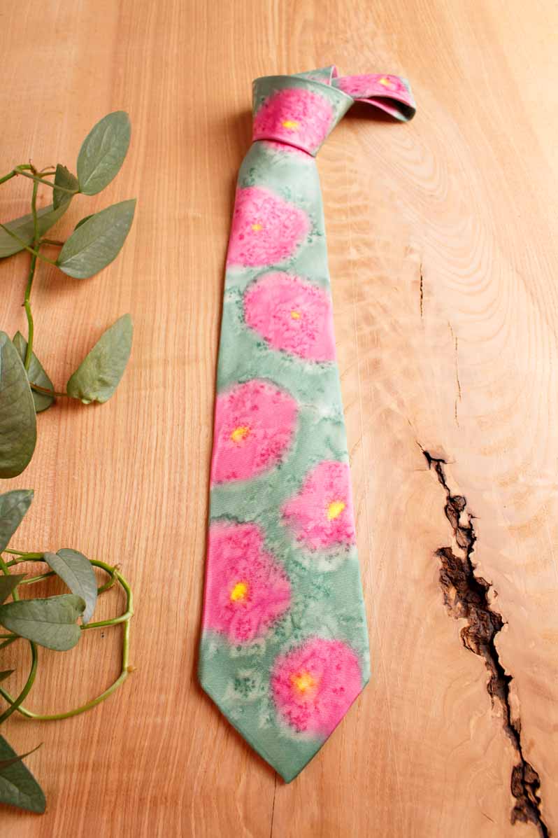 Damen Krawatte pink grün Seide