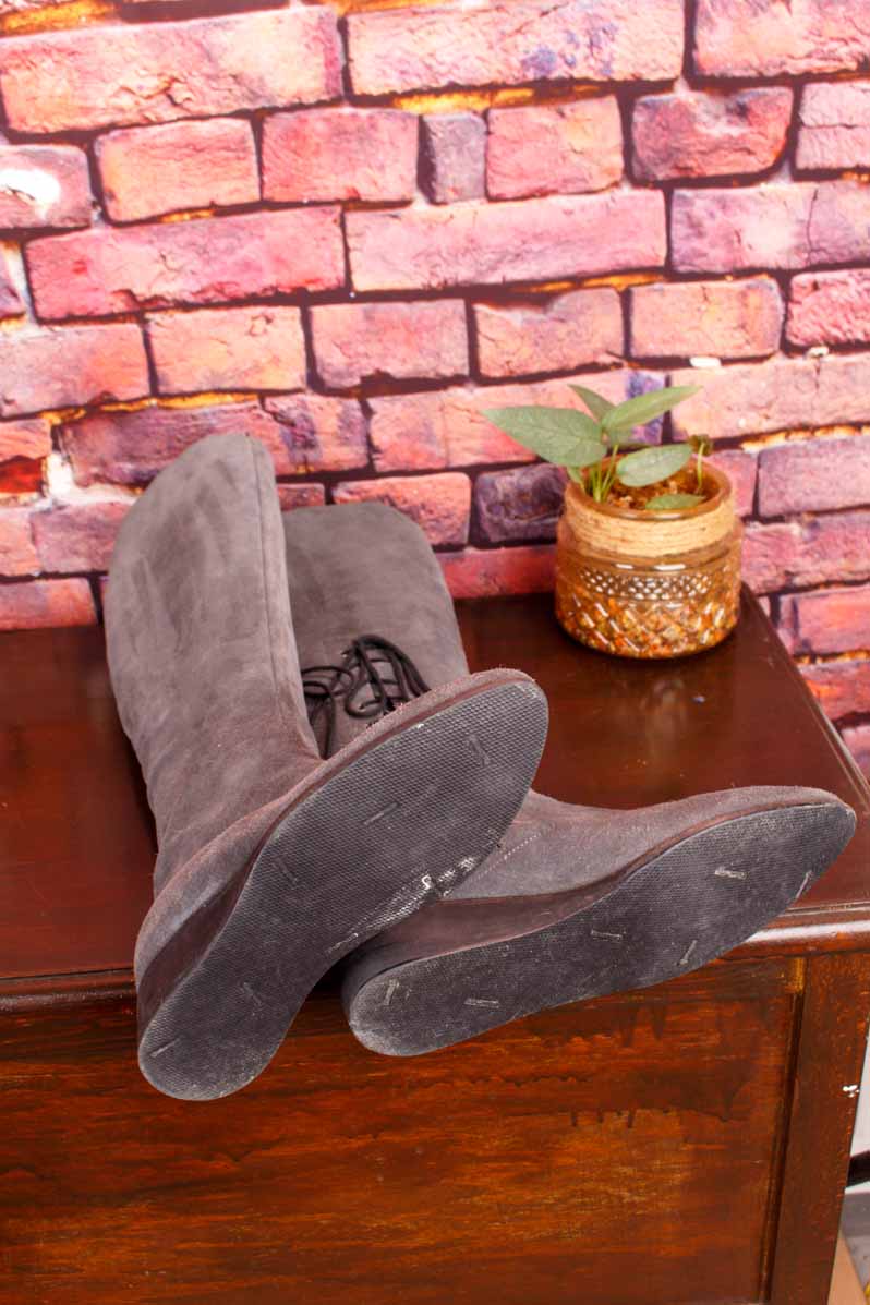 Wildleder Keilabsatz Stiefel grau