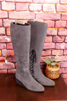 Wildleder Keilabsatz Stiefel grau