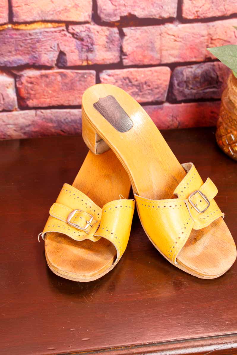 70s Holz Sandalen Mules