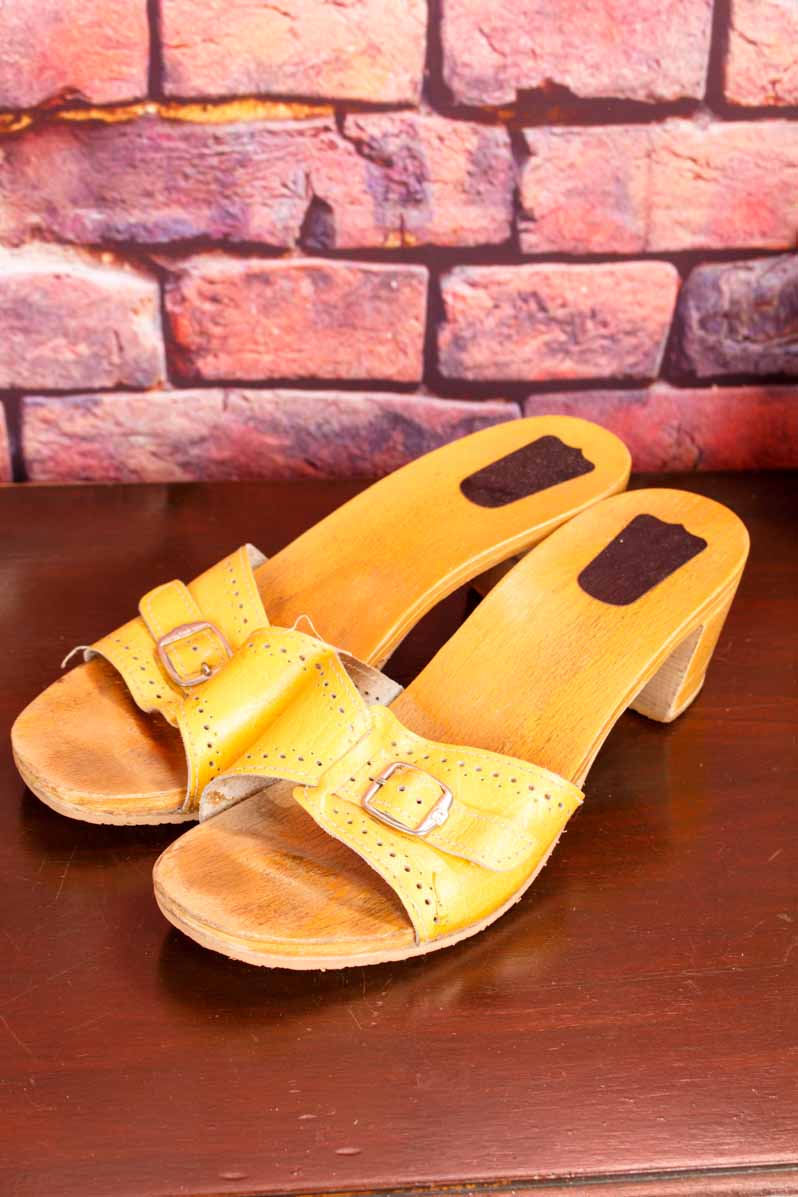 70s Holz Sandalen Mules