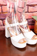 70s Disco Plateau Sandalen weiß