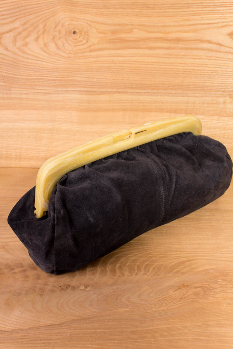 60er Leder Handtasche schwarz
