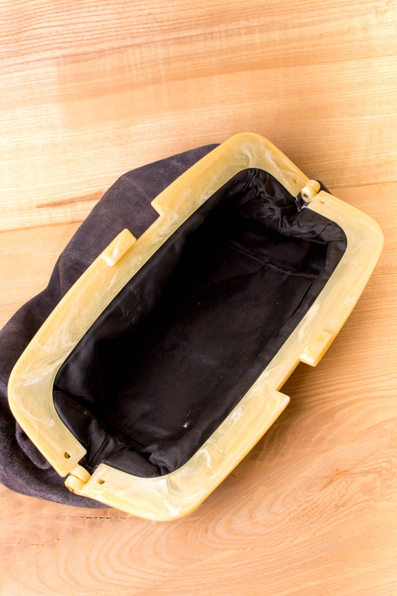 60er Leder Handtasche schwarz