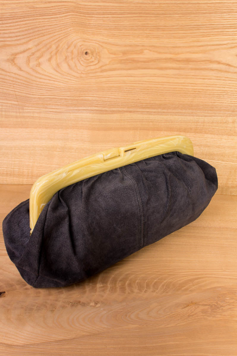 60er Leder Handtasche schwarz