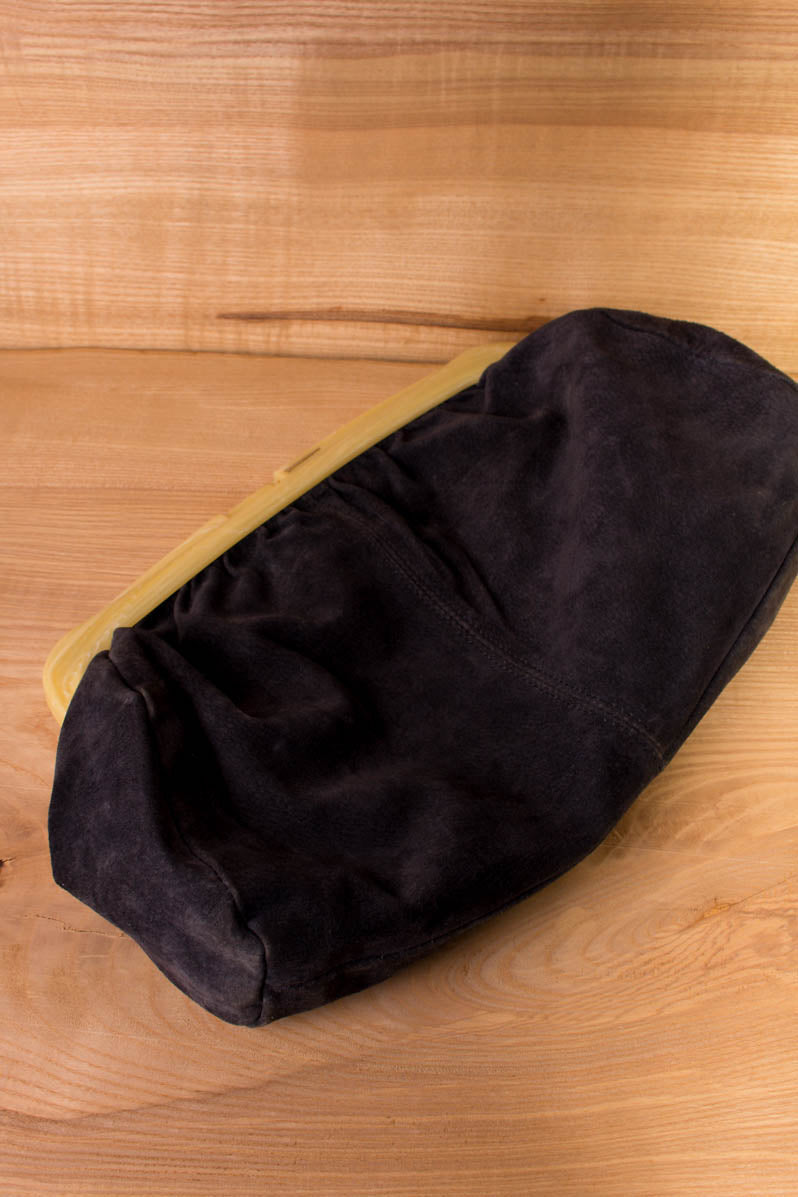60er Leder Handtasche schwarz