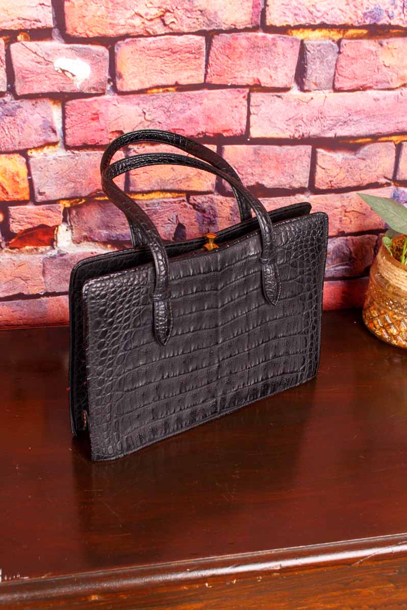 60s Ledertasche schwarz Krokolook
