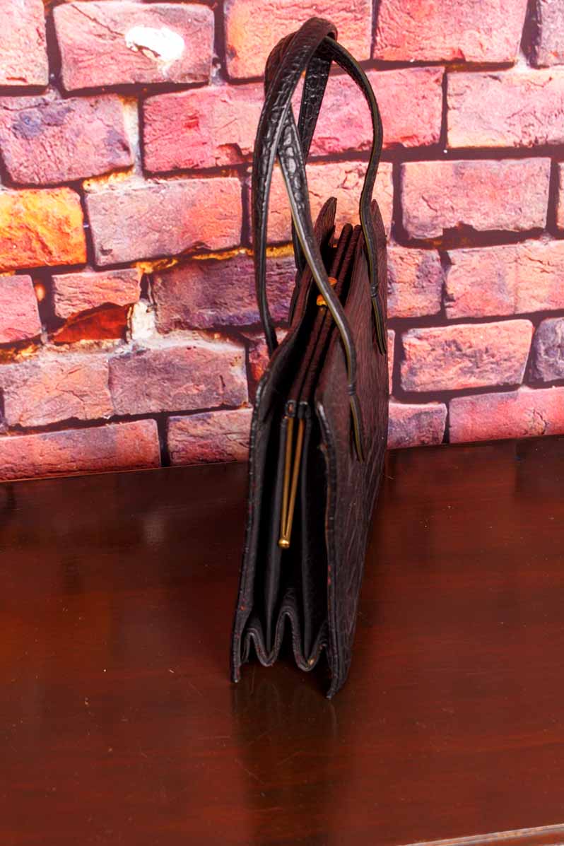 60s Ledertasche schwarz Krokolook