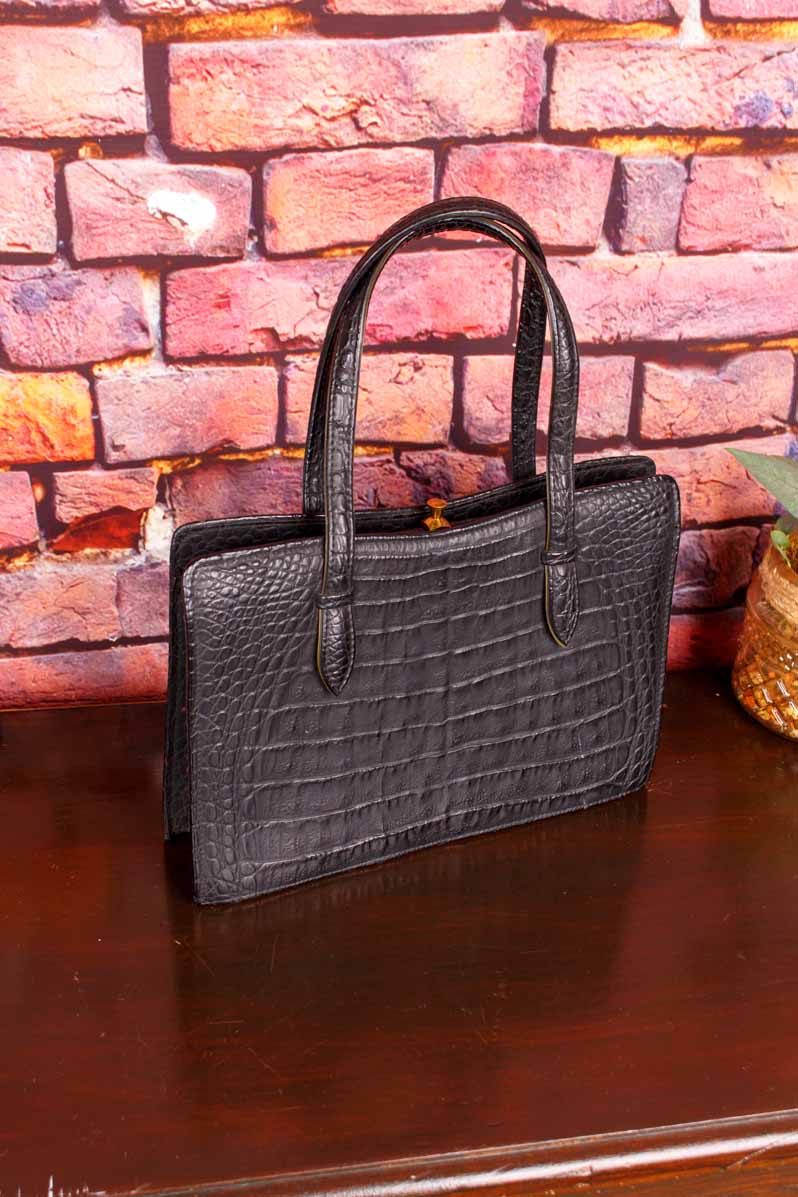 60s Ledertasche schwarz Krokolook