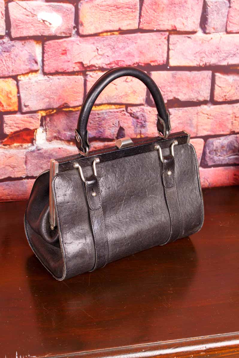60s Ledertasche Köfferchen schwarz