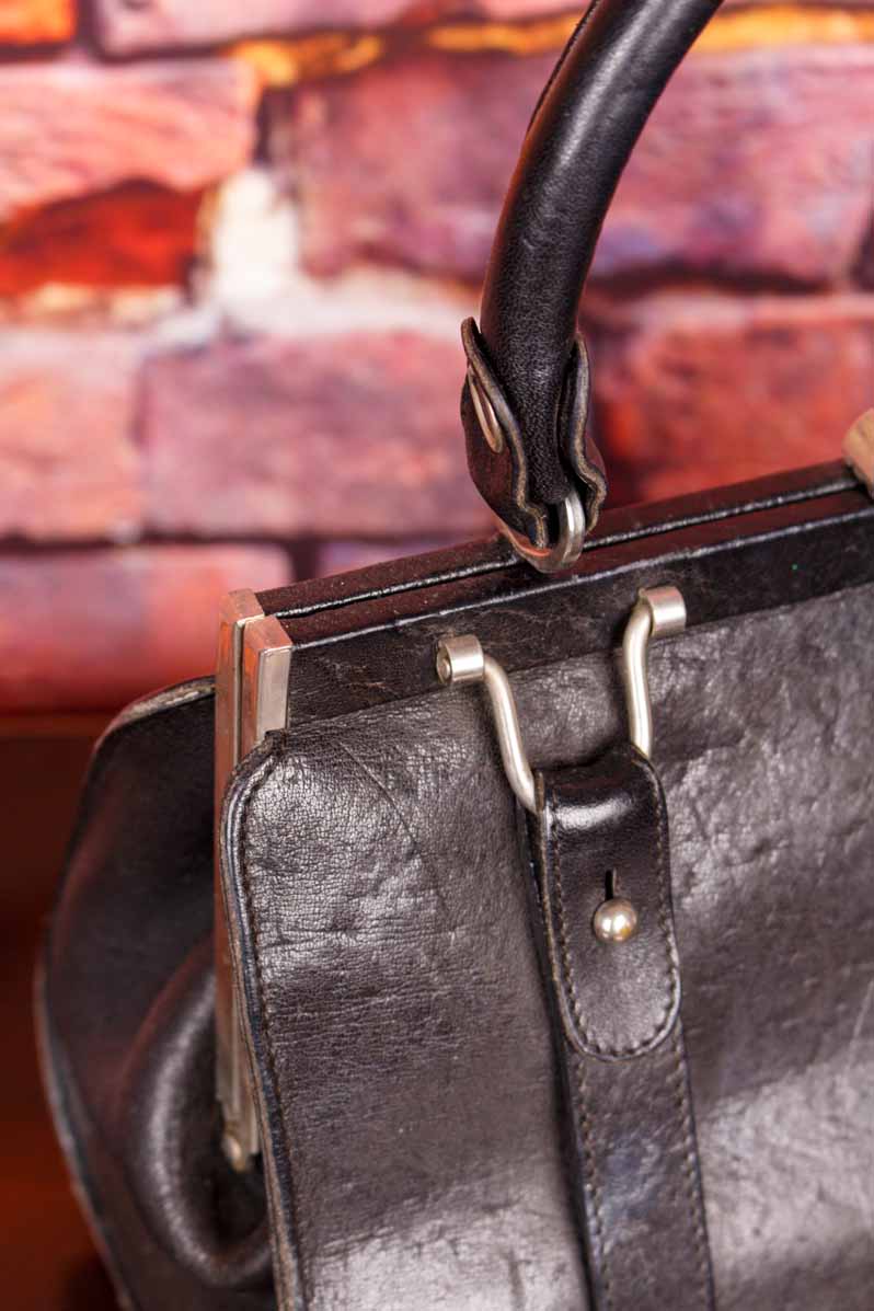 60s Ledertasche Köfferchen schwarz