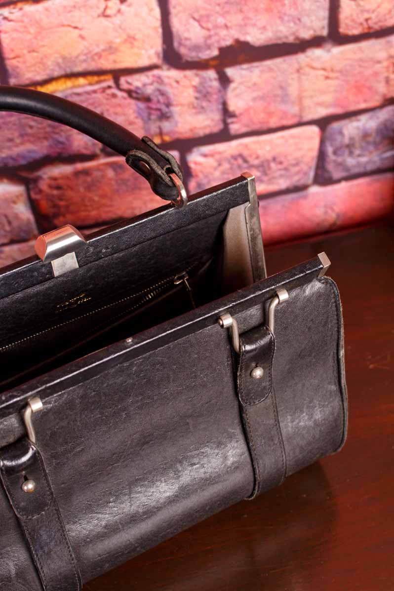 60s Ledertasche Köfferchen schwarz
