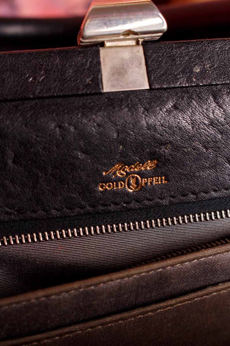60s Ledertasche Köfferchen schwarz