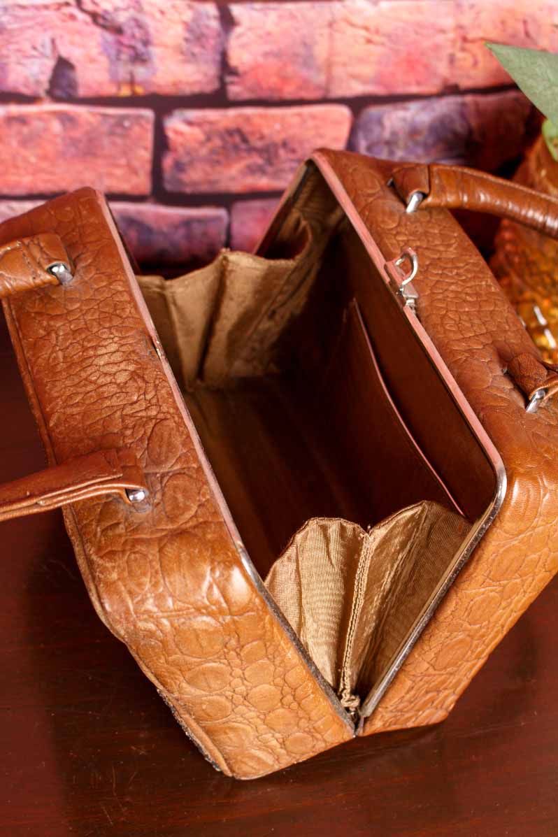 60s Ledertasche Köfferchen braun