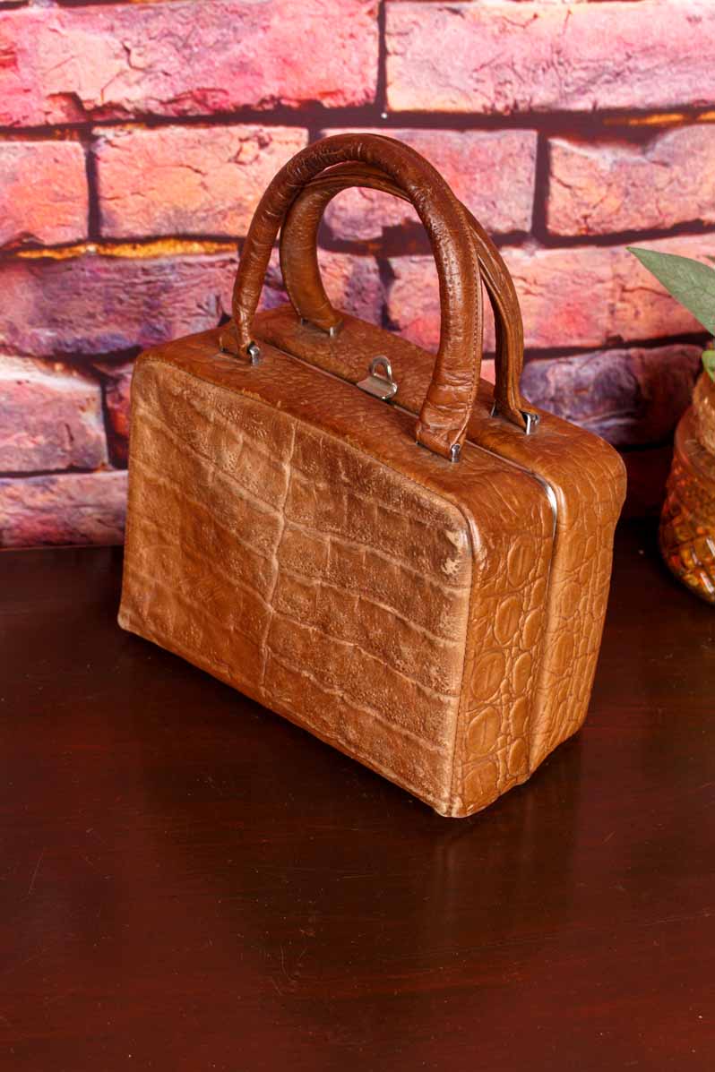 60s Ledertasche Köfferchen braun