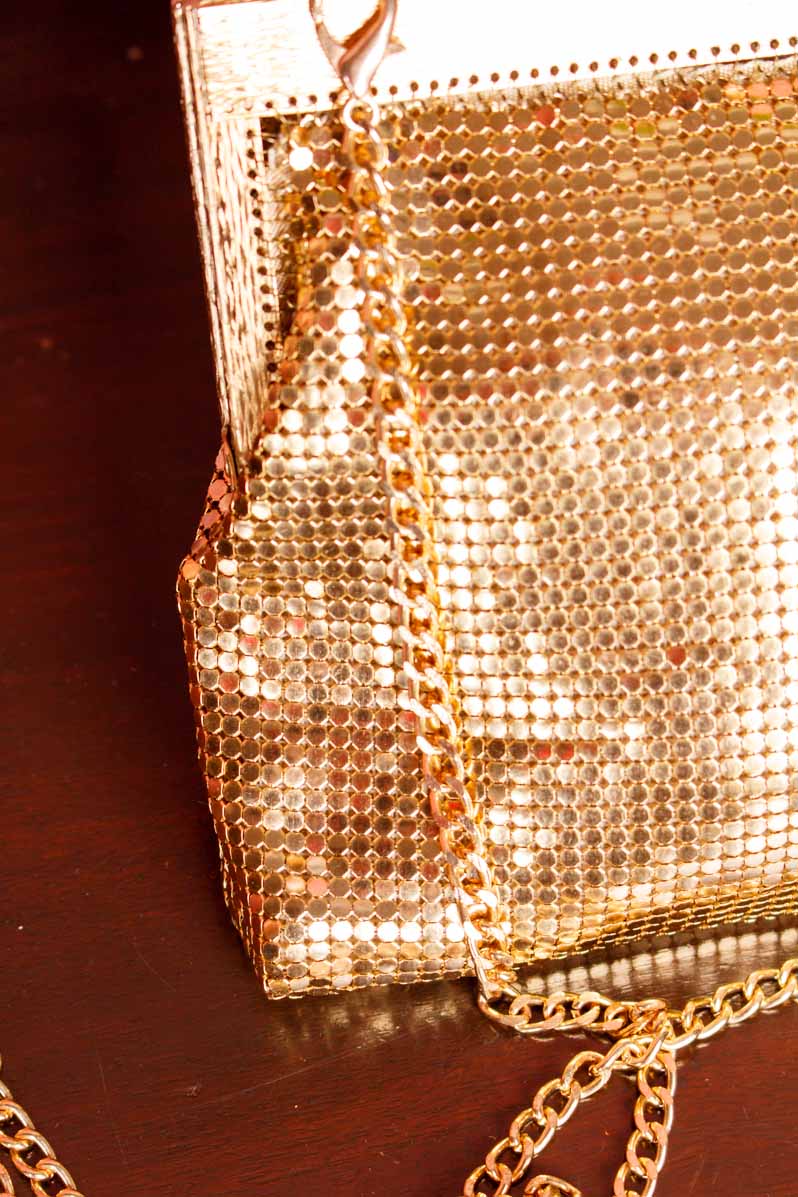 70s Disco Handtasche Gold Metall