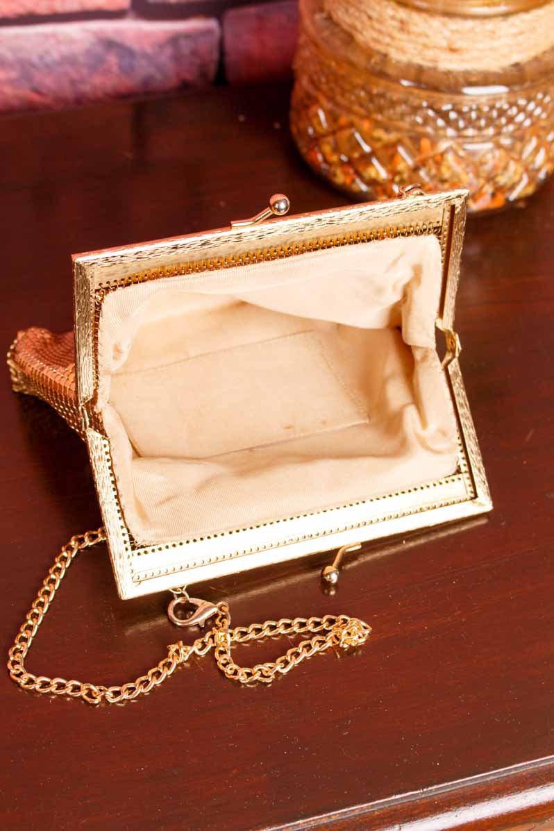 70s Disco Handtasche Gold Metall