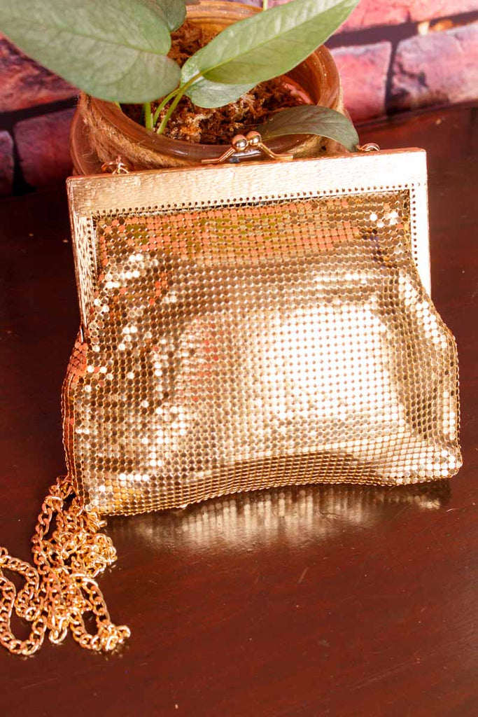 70s Disco Handtasche Gold Metall