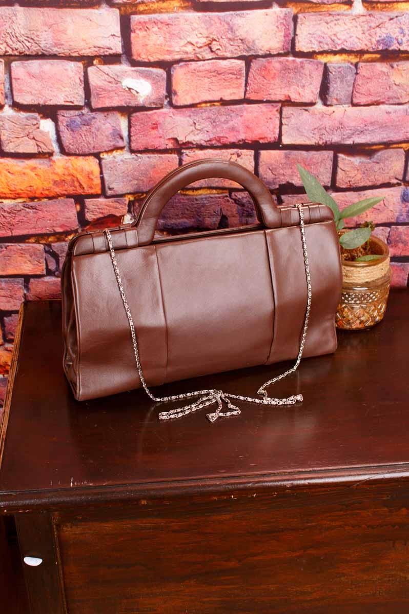 70s Leder Handtasche braun
