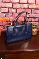 70s Leder Handtasche blau