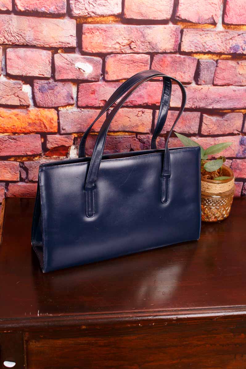 70s Leder Handtasche blau