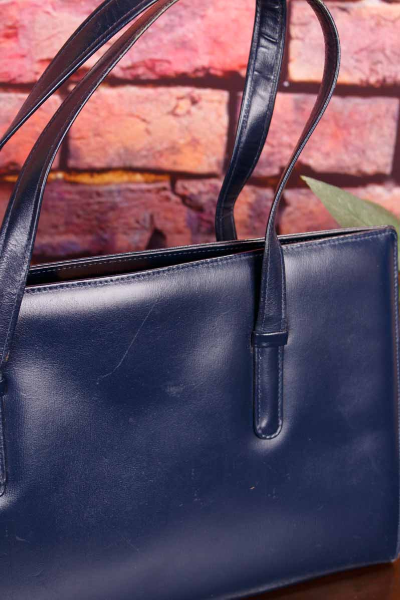 70s Leder Handtasche blau