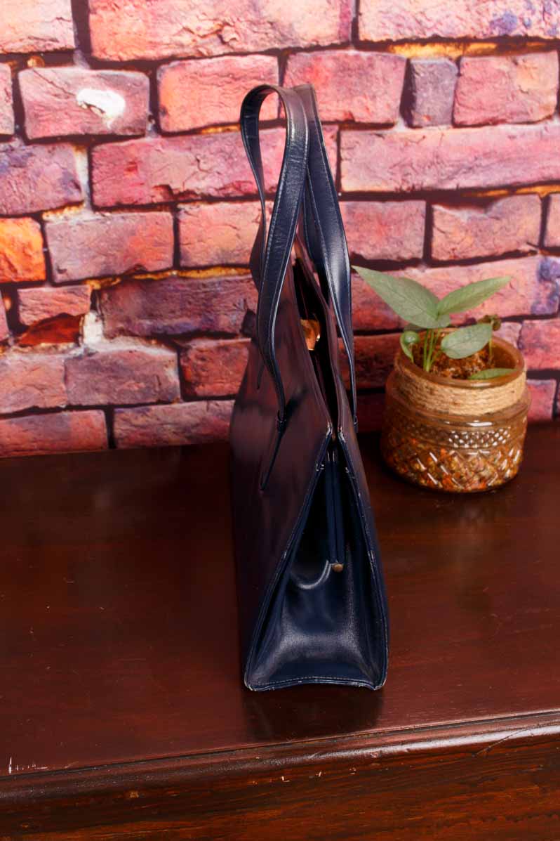 70s Leder Handtasche blau