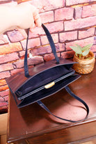 70s Leder Handtasche blau