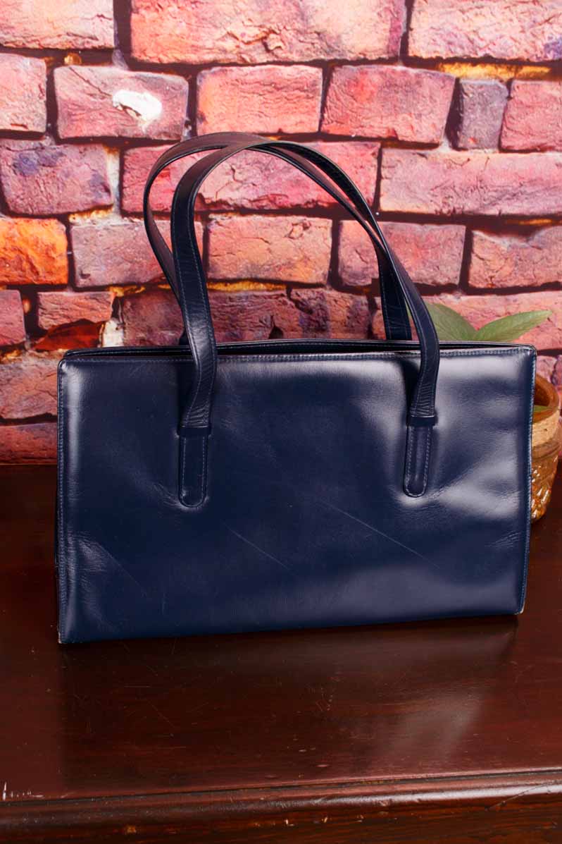 70s Leder Handtasche blau