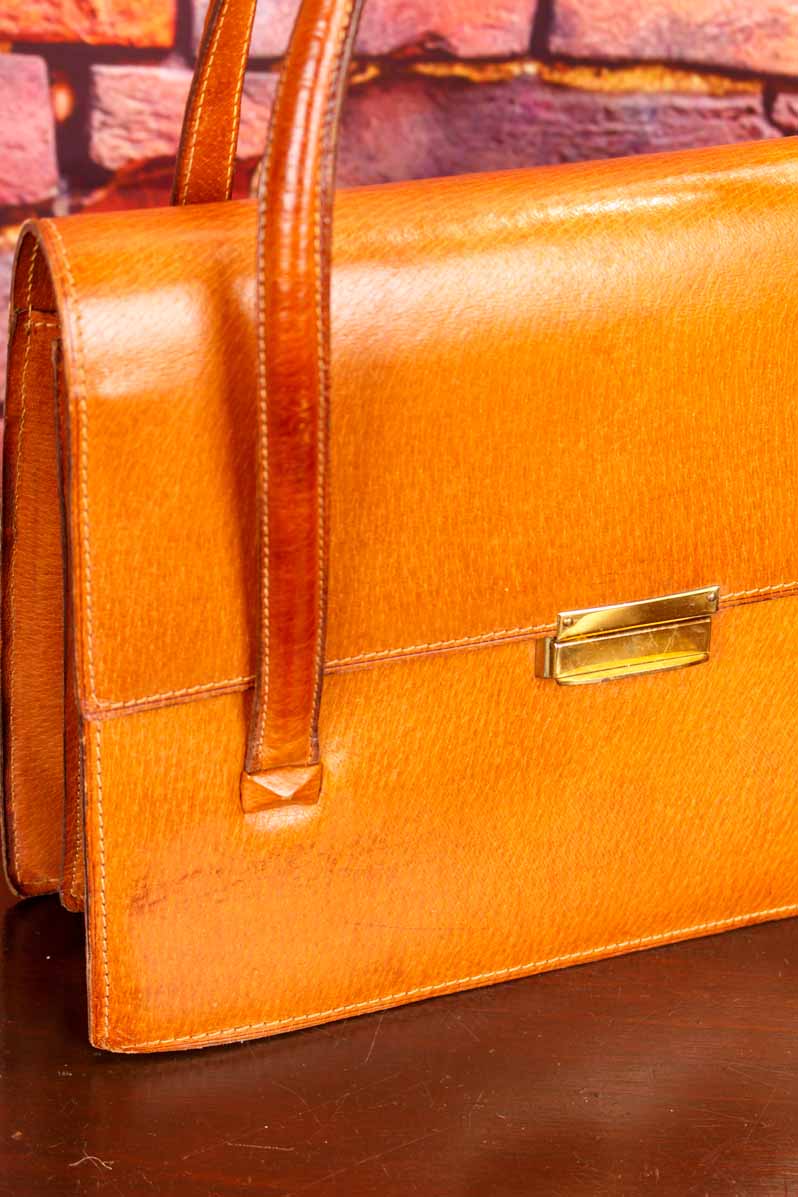 70s Leder Handtasche braun