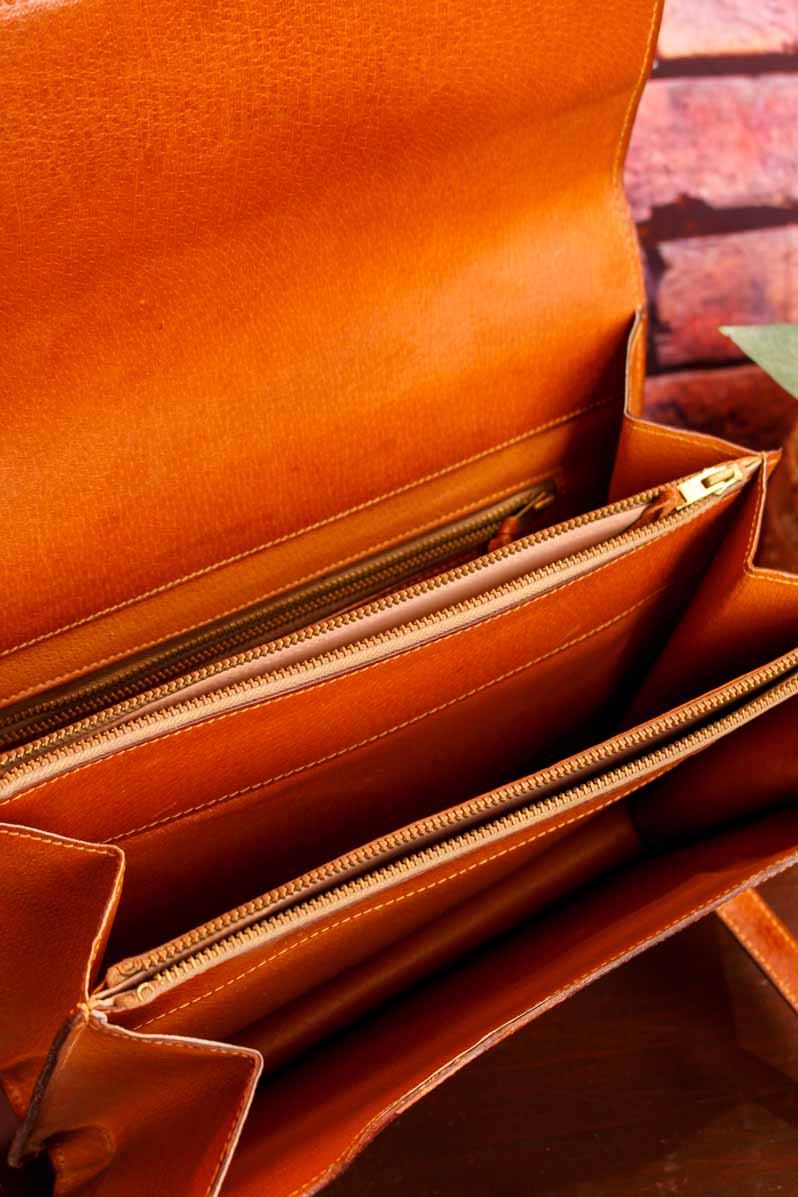 70s Leder Handtasche braun