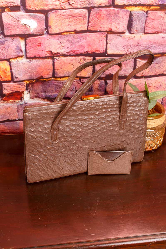 60s Straußen Leder Handtasche braun